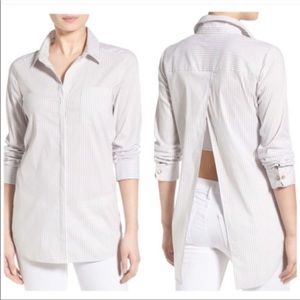 Chelsea28 Olivia Palermo Striped Button Down Open Back Shirt Top